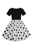 Witte Polka Dots Meisjes Jurk met Korte Mouwen