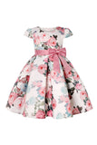 Blauwe Bloemen Meisjes Jurk met Bowknot