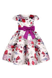 Blauwe Bloemen Meisjes Jurk met Bowknot