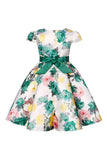 Blauwe Bloemen Meisjes Jurk met Bowknot