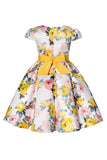 Blauwe Bloemen Meisjes Jurk met Bowknot