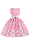 Donkerblauwe Polka Dots Meisjes Jurk met Bowknot