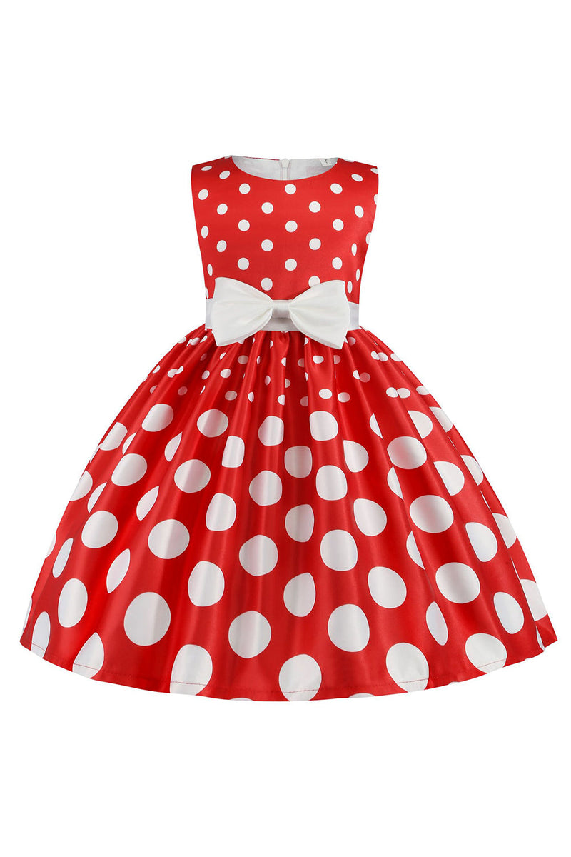 Afbeelding in Gallery-weergave laden, Donkerblauwe Polka Dots Meisjes Jurk met Bowknot
