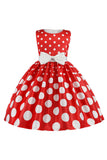 Donkerblauwe Polka Dots Meisjes Jurk met Bowknot