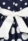 Donkerblauwe Polka Dots Meisjes Jurk met Bowknot