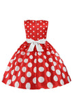 Donkerblauwe Polka Dots Meisjes Jurk met Bowknot