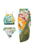 Afbeelding in Gallery-weergave laden, Tweedelige groene bedrukte bikiniset met strandrok