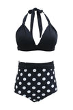 Zwarte Polka Dots Halter Badmode