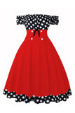 Off the Shoulder Polka Dots jaren 1950 Jurk