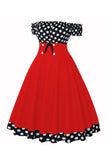 Off the Shoulder Polka Dots jaren 1950 Jurk