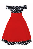 Off the Shoulder Polka Dots jaren 1950 Jurk