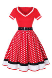 Zwarte V-hals Polka Dots 1950s Jurk