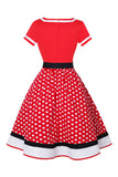 Zwarte V-hals Polka Dots 1950s Jurk