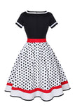 Zwarte V-hals Polka Dots 1950s Jurk