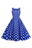 Zwarte Polka Dots Vintage jaren 1950 Jurk