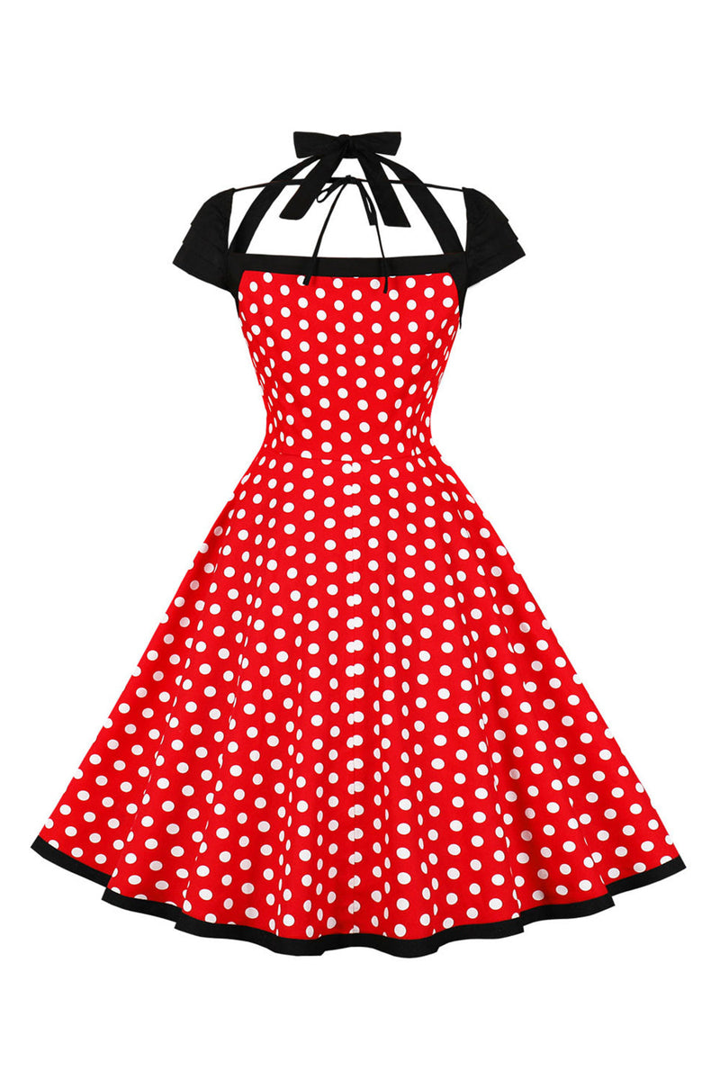 Afbeelding in Gallery-weergave laden, Rode Polka Dots Halter Swing 1950s Jurk