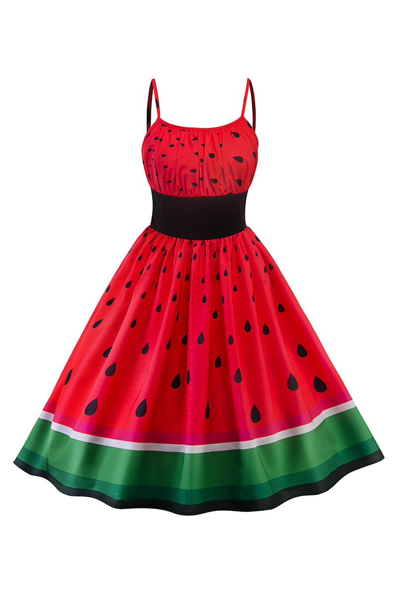 Afbeelding in Gallery-weergave laden, Rode watermeloen bedrukte vintage jaren 1950 jurk