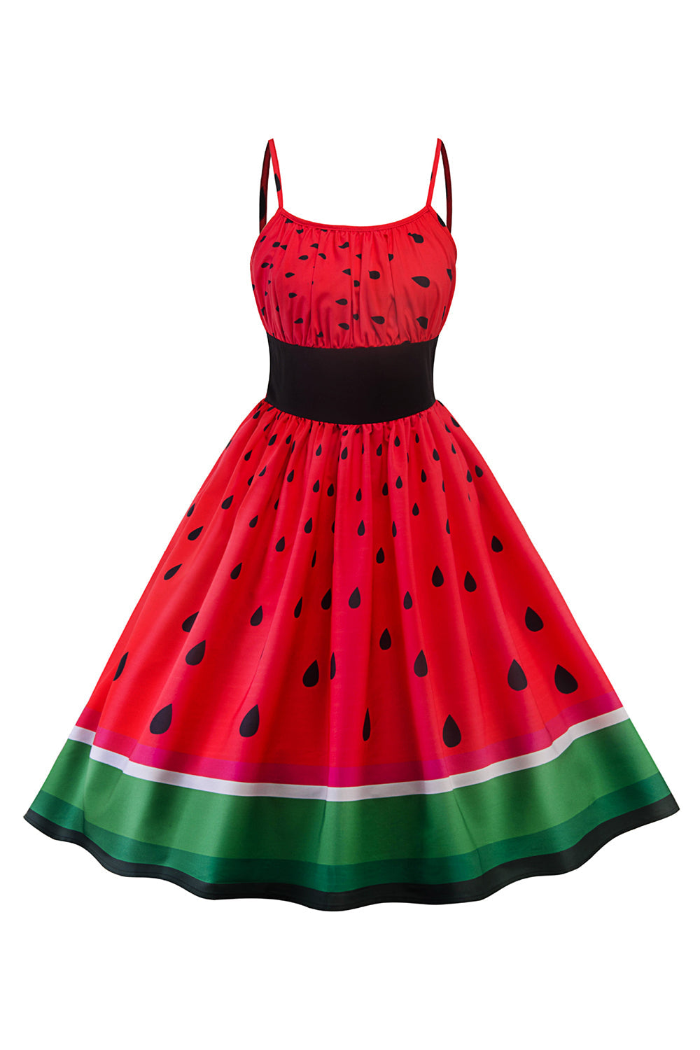 Rode watermeloen bedrukte vintage jaren 1950 jurk