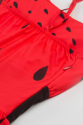 Rode watermeloen bedrukte vintage jaren 1950 jurk