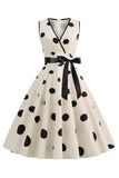 Lichtblauwe stippen Vintage jaren 1950 jurk