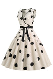 Lichtblauwe stippen Vintage jaren 1950 jurk