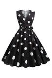 Lichtblauwe stippen Vintage jaren 1950 jurk