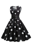 Lichtblauwe stippen Vintage jaren 1950 jurk