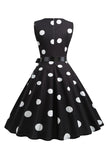 Lichtblauwe stippen Vintage jaren 1950 jurk