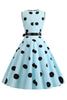 Afbeelding in Gallery-weergave laden, Lichtblauwe stippen Vintage jaren 1950 jurk
