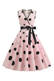 Lichtblauwe stippen Vintage jaren 1950 jurk