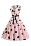 Lichtblauwe stippen Vintage jaren 1950 jurk
