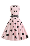 Lichtblauwe stippen Vintage jaren 1950 jurk