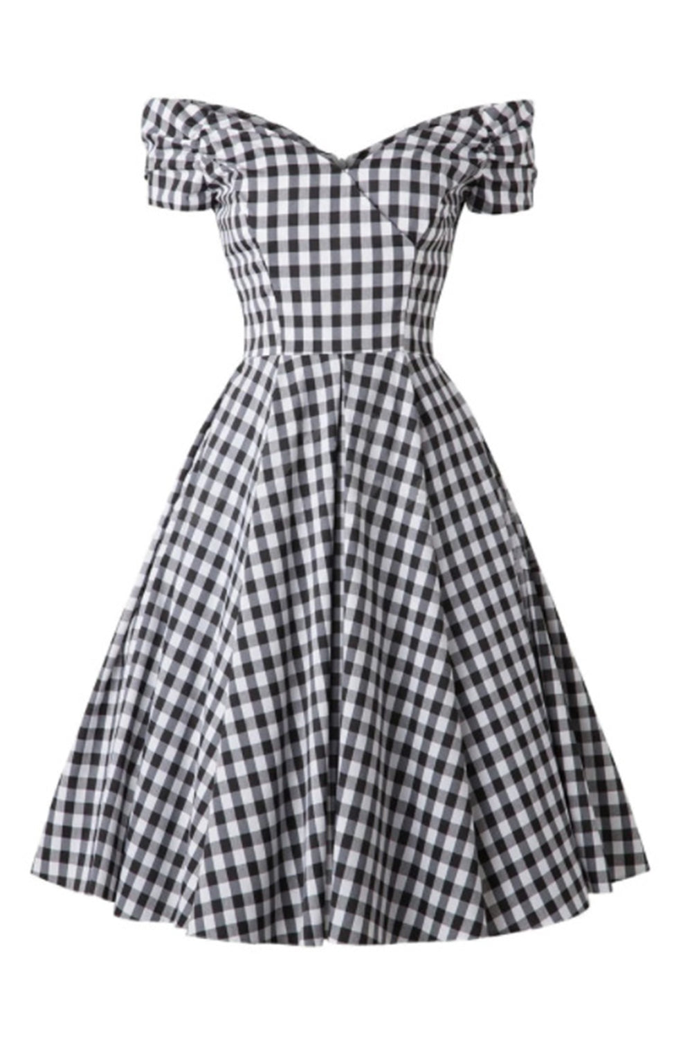 Zwarte Gingham Vintage jaren 1950 Jurk