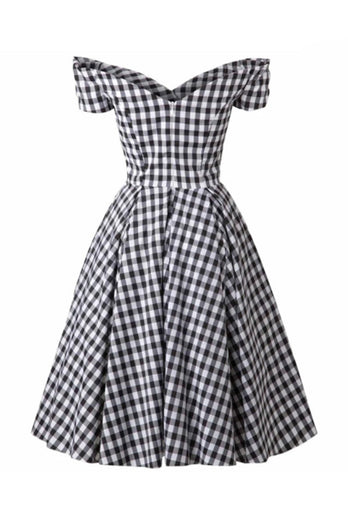 Zwarte Gingham Vintage jaren 1950 Jurk
