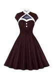 Zwarte Polka Dots 1950s Jurk met Knop