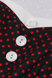 Zwarte Polka Dots 1950s Jurk met Knop