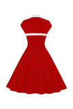 Zwarte Polka Dots 1950s Jurk met Knop