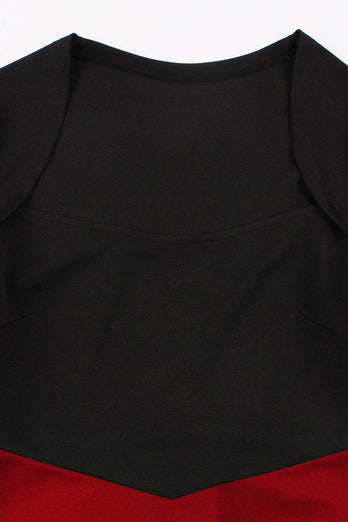 Retro stijl vierkante hals bordeauxrode jaren 1950 jurk