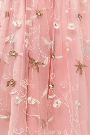 A lijn vierkante hals roze jaren 1950 jurk met halve mouwen