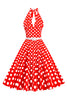 Afbeelding in Gallery-weergave laden, Hepburn Stijl Halter Hals Polka Dots Rood Jaren 1950 Jurk
