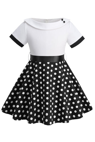 Bateau hals polka dots wit Vintage meisje jurken