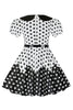 Afbeelding in Gallery-weergave laden, Pofmouwen Polka Dots Zwart A Line Meisjes Jurk