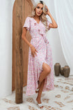 Roze Floral Maxi Wikkeljurk