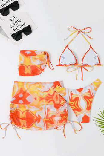 Halter hals oranje bedrukte bikini