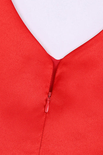 A lijn V hals rood meisje jurk met cap mouwen