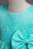 Afbeelding in Gallery-weergave laden, Blauwe A Line mouwloze strik meisjes jurk met kant