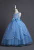 Afbeelding in Gallery-weergave laden, Blauwe ronde hals tule lange meisjes jurk