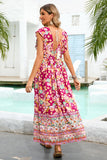 Rode Bloemen Boho Maxi Jurk met Split