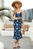 Afbeelding in Gallery-weergave laden, Tweedelige zomer casual jurk met blauwe bloemenprint