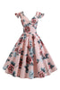 Afbeelding in Gallery-weergave laden, Roze bloemen bedrukte swing jaren 1950 jurk